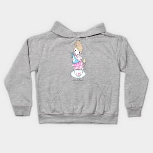 cute girl with cat take a break Kids Hoodie